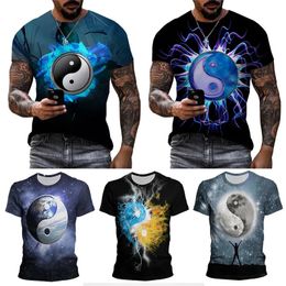 Chinese style 3D mens T-shirt Tai Chi Yin Yang Bagua graphic printed short sleeved top Y2k casual retro street clothing O-neck T-shirt 240515