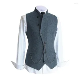 Men's Vests Suit Vest Blended Herringbone Tuxedos Waistcoat Business Casual Slim Fit Groomsmen Clothing For Wedding