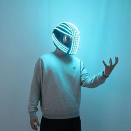 Colourful LED luminous helmet cyberpunk cycling helmet nightclub DJ performance costume prop party mask 240517