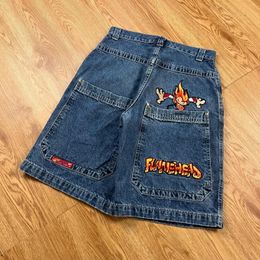 Y2K Shorts Hip Hop Letters Anime Cartoon Graphics Retro Blue Baggy Denim Gym Mens High Waist Basketball 240506