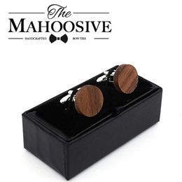 Cuff Links MAHOOSIVE Wooden Cufflinks for French Wedding Groom Round Black Walnut Cufflinks for Mens Shirt Accessories Cufflinks for Mens Jewelry