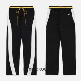 Rhude High End Tasarımcı High Street Siyah Beyaz Kenar Drawstring Pocket Cop Rahat Spor Pantolonları 1: 1 Orijinal Etiketler