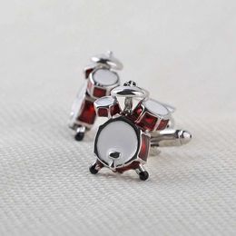 Cuff Links Fashion Music Drum Mens Cufflinks New Trend 3D Red and White Drum Cufflinks French Shirt Party Wedding Jewellery Boyfriend Gifts