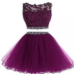 Two Pieces Short Prom Homecoming Dresses 2021 A Line Tulle Beaded Crystals Appliques Graduation Cocktail Party Gown QC1303 234x
