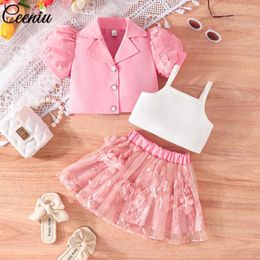 Clothing Sets Ceeniu Baby Girls Summer Pink Outfit Birthday Puffy Sleeve Blazer Coat Vest Applique Flower Skirts Toddler Girl Clothes