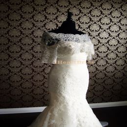 White Or Ivory Bridal Wraps & Jackets Half Sleeves Lace Bridal Jacket With Crystal Beads Bolero Jacket Wedding Dress 246c