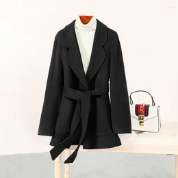 Casual Dresses Autumn And Winter Short Double Sided Woollen Coat For Women 2024 Korean Fashion Slim Fit Cashmere Lace Up
