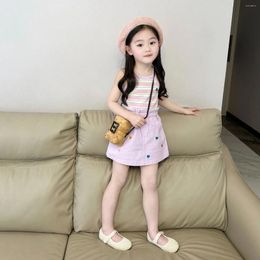 Clothing Sets Girls 2024 Spring And Summer Children Fashion Sports Casual Clothes Sleeveless Suspender Top Short Skirt Two-piece Set