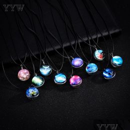 Pendant Necklaces Time Gem Jewelry Necklace Glass Glowing Glow In The Dark Long Chain Luminous Starry Design Drop Delivery Pendants Dhfaz