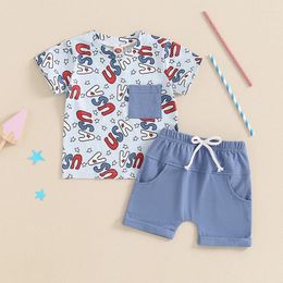 Clothing Sets Toddler Baby Boys 4th Of July Outfits Letter Print Pocket Short Sleeve T-Shirt Elastic Waist Shorts 2Pcs Clothes Set