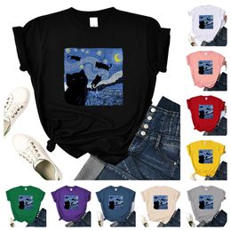 Summer designer Tshirt mens shirt womens Tshirts star space cat print fashion breathable Cool Street hiphop Loose shirts casual sports daily clothing Multicoloured