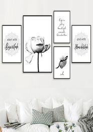 Bismillah Alhamdulillah Poster Black And White Poster Peony Canvas Painting Islam Wall Art Pictures For Bedroom Home Decoration4035271