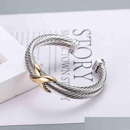 Charm Bracelets Men Dy X Bracelet Sliver Gold Double Twisted Bangle Jewelrys Wire Cross Women Fashion Trend Platinum Plated Colour Drop Otchs