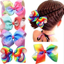 rainbow ribbon hair bow clip Large rhinestone hair bow gradient ramp glisten diamond bowknot hair clip