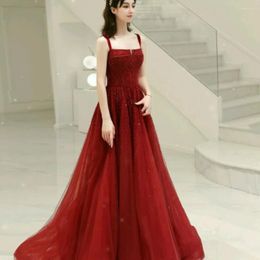 Party Dresses Red Crystal Luxury Arrive Glitter Court Train Straps With Diamond A-Line Formal Evening For Women Wedding Gowns