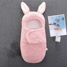 Sleeping Bags 0-6M Baby Blanket Cute Rabbit Ears Baby Swaddle Packaging Warm Wool Baby Sleeping Bag Baby Bed Quilt Newborn Envelope Y240517