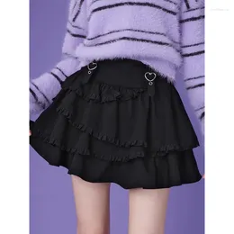 Skirts Deeptown Black Y2k Mini Skirt Women Sweet Harajuku Kawaii Ruffle Gothic Patchwork Short Casual Grunge Street A-line