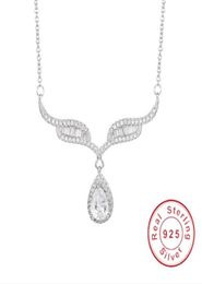 Brand 925 Sterling Silver Angel wings 2ct SONA DIAMOND Necklaces Water Drop Pendant Necklace Luxury wedding Jewelry for women9698860
