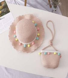 hats Small ball pure color children039s straw woven cool hat fashion summer sunshade Travel Beach Bag Set7474650