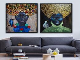 GoldLife Africa canvas painting Wall Art Painting Pictures Posters and Prints Black Woman With Bird On Canvas Wall Pictures13932170