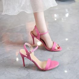 Sandals Female Shoes On Sale Ankle Strap Women's Summer Open Toe Solid Slingbacks Buckle Dress Stilettos Or Thin Heels