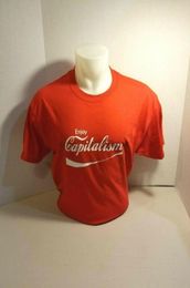 Men039s T Shirts Enjoy Capitalism With A COKE Flare Funny Red W White Tee Shirt2863895
