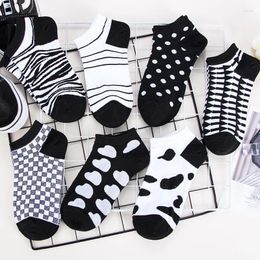 Women Socks Cotton Black And White Vintage Poker Street Cute Ankle Funny Print Boat Short Sox Invisible Lady Girls Autumn
