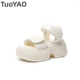 Sandals 8.5cm Women Peep Toe Weave Natural Cow Genuine Leather Platform Wedge PU Fashion Slippers ROME Moccasins Summer Shoes