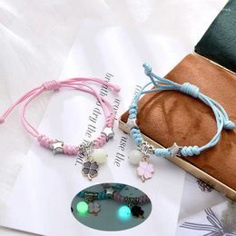 Link Bracelets 2-piece Set Of Luminous Adjustable Butterfly Heart Cross Star Four-leaf Clover Couple Bracelet Fashion Jewelry Accessories