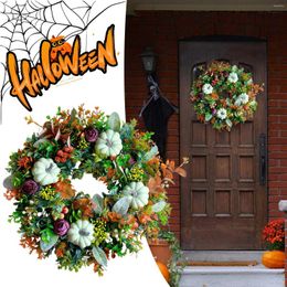 Decorative Flowers White Pumpkin Wreath Porch Decoration Front Door Outdoor Hanging Decor Wall Living Room