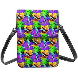Evening Bags Tropical Flower Shoulder Bag Purple Floral Print Business Leather Mobile Phone Woman Fashion Stylish