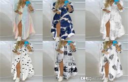 Fall Women Maxi Dresses Blouses Button Down Shirt Dress Fashion Classic Printed Lapel Neck Party Dress Long Sleeve Cape8898363