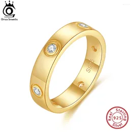 Cluster Rings ORSA JEWELS 925 Sterling Silver Classic Love 14K Gold Plated Dainty Luxury Band For Women Wedding Jewellery Gift SR325