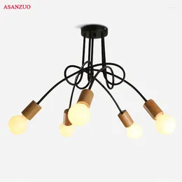 Ceiling Lights Nordic Solid Wood For Living Room Retro Art Spider Lamp Bedroom Restaurant E27 Lighting Fixture