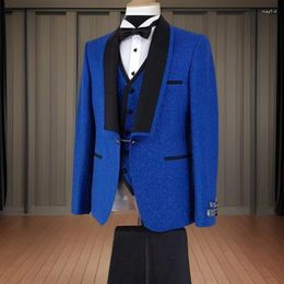 Men's Suits Shiny Slim Fit Men Shawl Lapel Wedding Groom Tuxedo Formal Male Fashion Suit For Party Prom 2024 Custom Made Costume