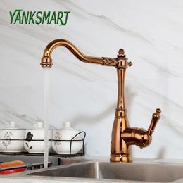 Kitchen Faucets YANKSMART Luxury Rose Gold Solid Brass Faucet Bathroom Basin Single Handle Tap Cold & Mixer Water