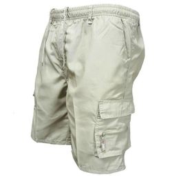 Outdoor Cargo Shorts Male Overalls Elastic Waist Cycling Shorts Multi-pockets Loose Work Sport Knee Length Trousers 240517