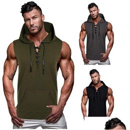 Mens Tank Tops Fahsion Hooded Top Men Sleeveless Summer Sports Casual Male Clothing Cotton Streetwear Ropa Hommw Drop Delivery Appar Dh8Hq