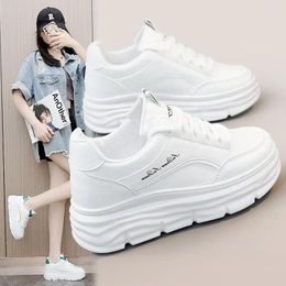 Casual Shoes Leather Women's 2024 Summer Little White Thick Sole With High Inner Height Fashion