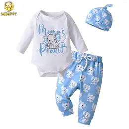 Clothing Sets 3PCS Baby Boy Clothes Set Spring Autumn Printed Long Sleeve O-neck Romper Infant Pants Cap Casual Born Outfit