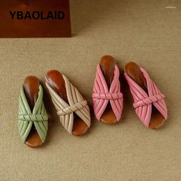 Slippers Design Soft Leather Open Toe Flat Women Summer Sandals Shoe Fish Mouth Outdoor Lazy Bread Slides Muller Shoes