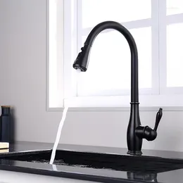 Kitchen Faucets High Quality ORB Brass Sink Faucet One Hole Handle Pull Out Tap With 2 Mode Spray Oil Rubbed Bronze