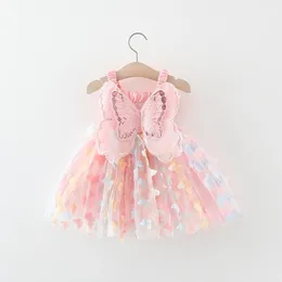 Girl Dresses Baby Party Princess Dress Summer 2024 Toddler 3d Fairy Butterfly Wings Hanging Strap Mesh Cute Tulle For 0-4Y