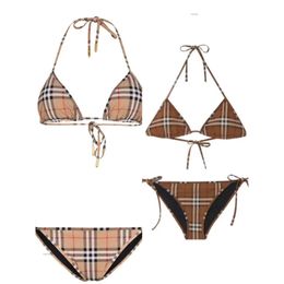 Luxury Fashion Bikinis Swim Suit Sexy Designer Woman Contrast Color Two-Piece Bikini Grid Swimsuits Beach Womens Bathing Suits Stripe Three-Point Swimwear Lady 839