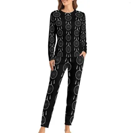 Women's Sleepwear Dream Catcher Pajamas Thunder Print Elegant Pajama Sets Female Long Sleeve Bedroom Nightwear Big Size 5XL 6XL