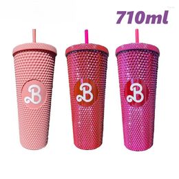 Water Bottles 710ml Plastic Cup With Straw Large Capacity Reusable - Creative Durian Pattern Drinking