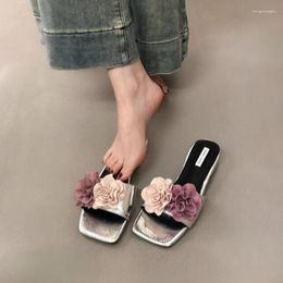 Slippers Casual Solid Low Heel For Women 2024 Summer Rubber Ladies Shoes Cow Suede Pu Women's