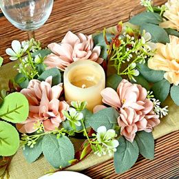 Candle Holders 1pc Home Party Table Dahlia Candlestick Wedding Garland Artificial Flower Decoration Spring Room