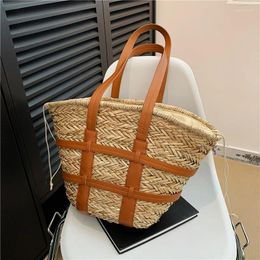 Shoulder Bags Designer Straw Bag For Women 2024 Summer Beach Fashion Hand-Woven Handbag Large Capacity Basket Shopper Tote