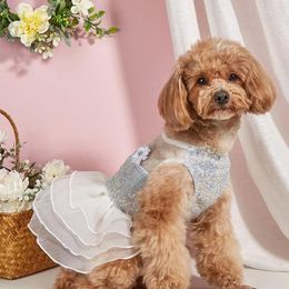 Dog Apparel & Cat Dress - Mesh Bow Princess Cute Sleeveless Wedding Sequined Skirt Suitable For Pet Party Or Birthday